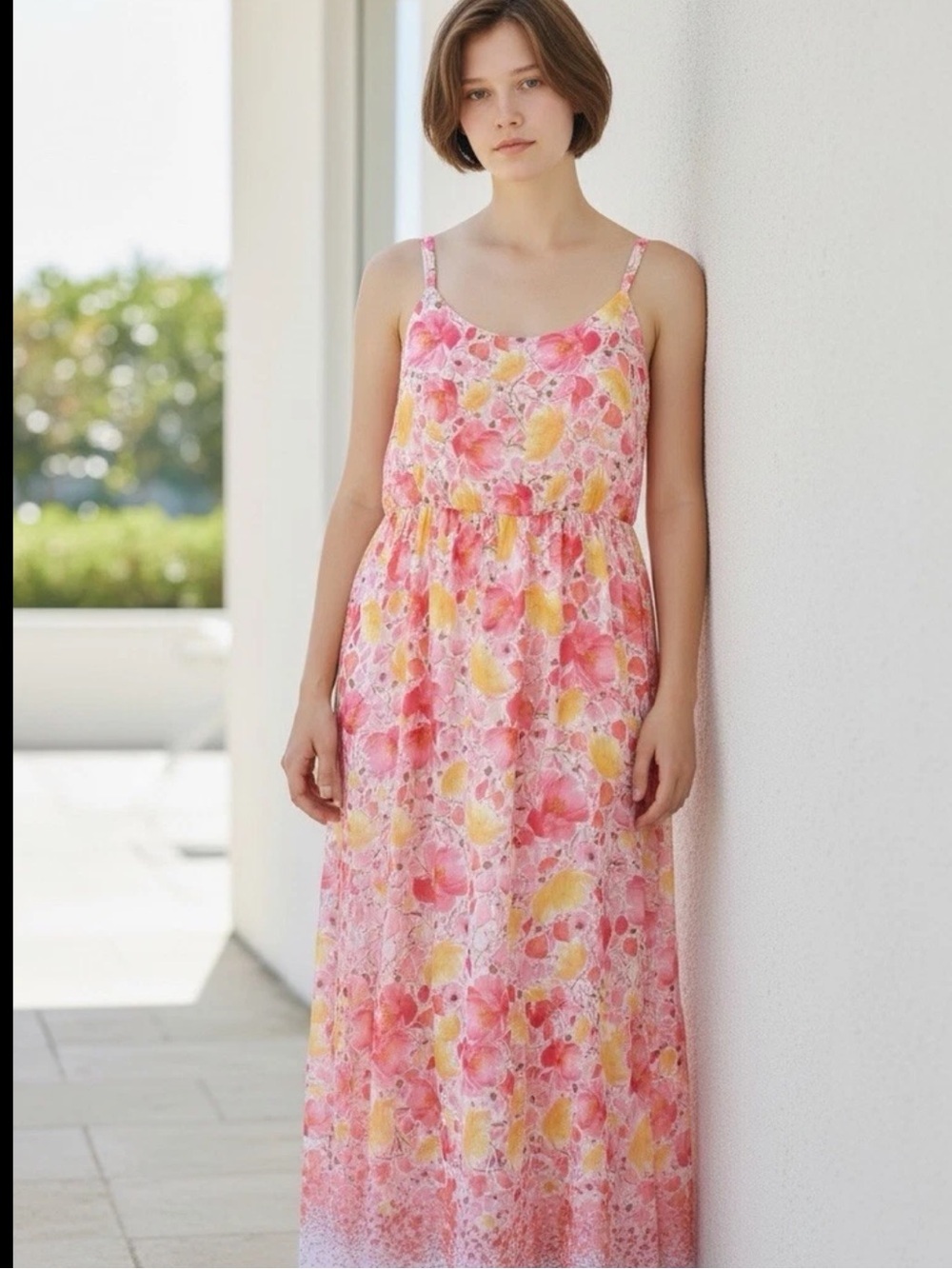 Lane Bryant White Floral to Petals Tiered Maxi Dress Smocked Back Size 20